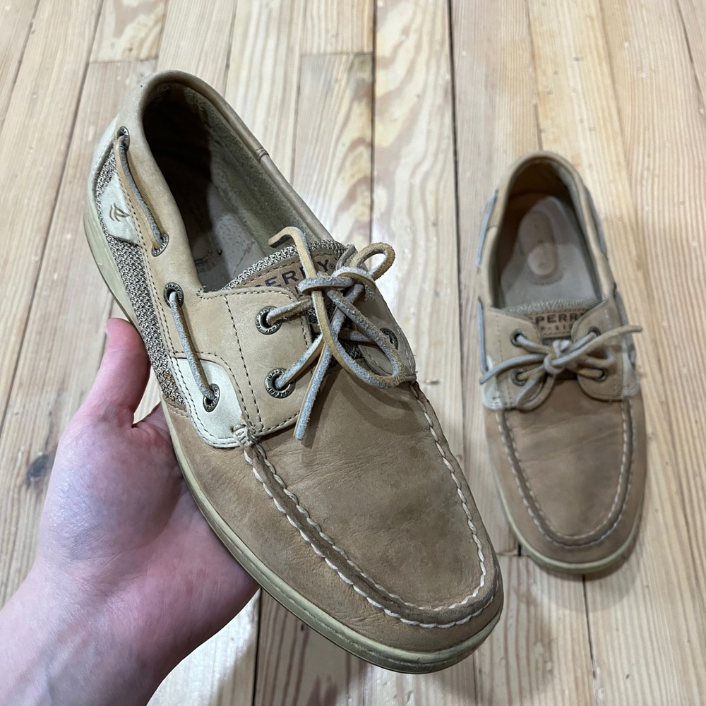 Sperry Top-Sider Boat Shoes Womens 8M Tan Leather Mesh Nautical Loafers 9276619